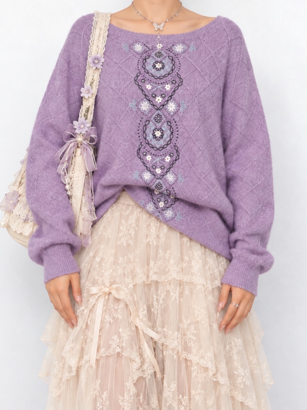 Alfred Dunner Lavender Tiered Lace Maxi Skirt